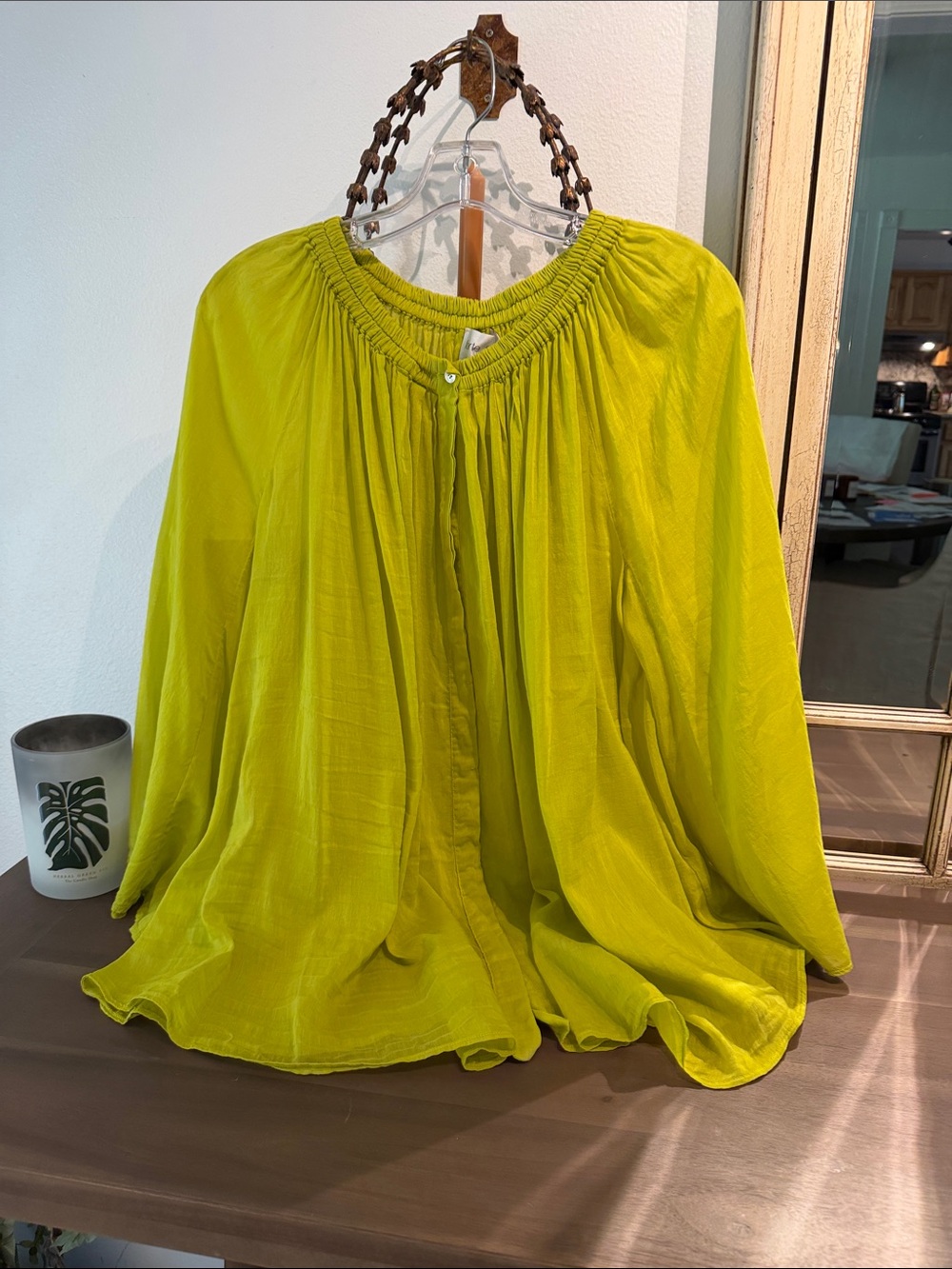 FORTE FORTE Made in ITALY Women’ Lime Green Peasant Blouse - Lightweight Gathere